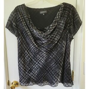 Jones New York Top Size 16W  Black Gray Burnout Velvet Flutter Sleeve Lined Cowl
